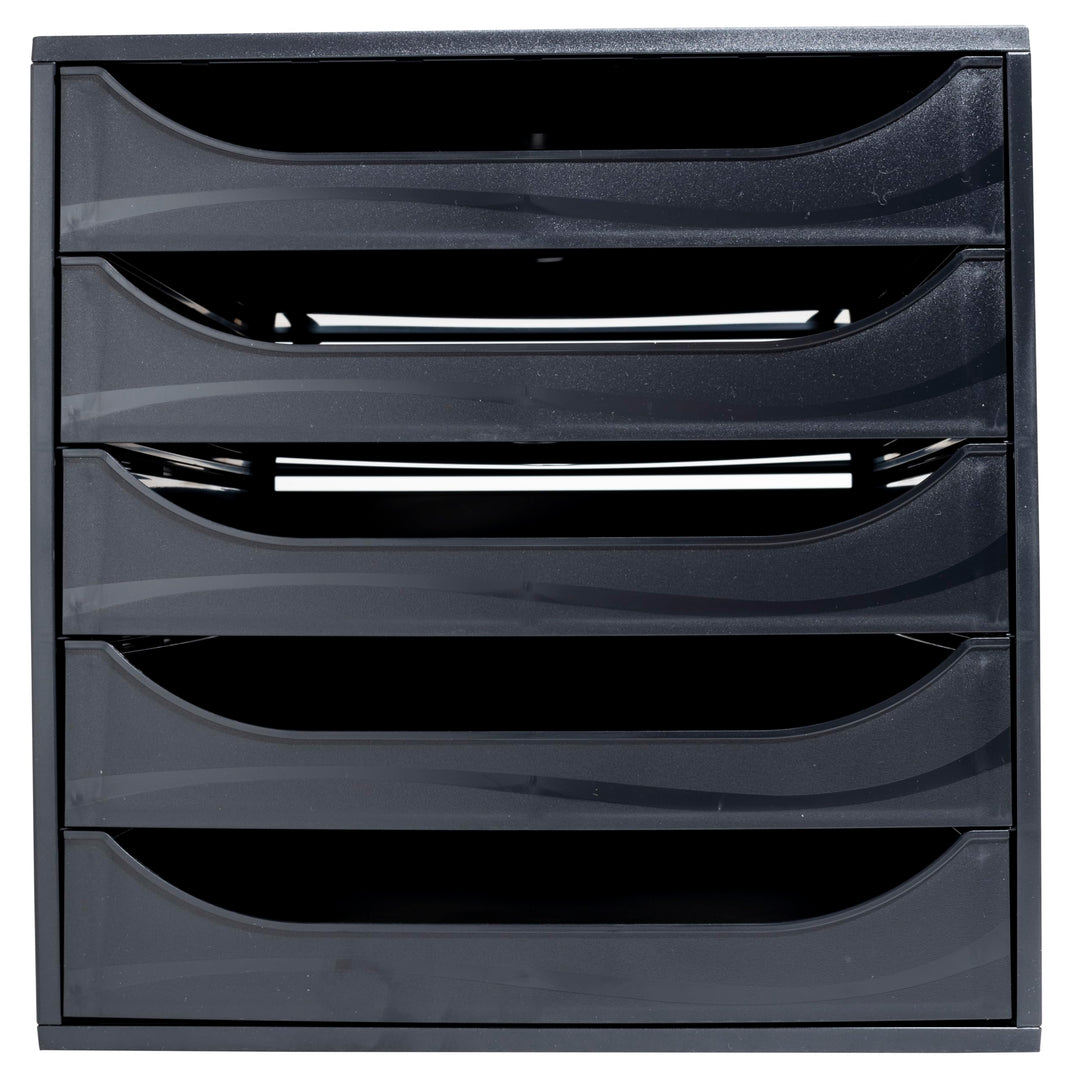 Exacompta 229014D Ablagebox EcoBlack mit 5 Schubladen für DIN A4+ Dokumente. Ecobox mit hoher Kapazi