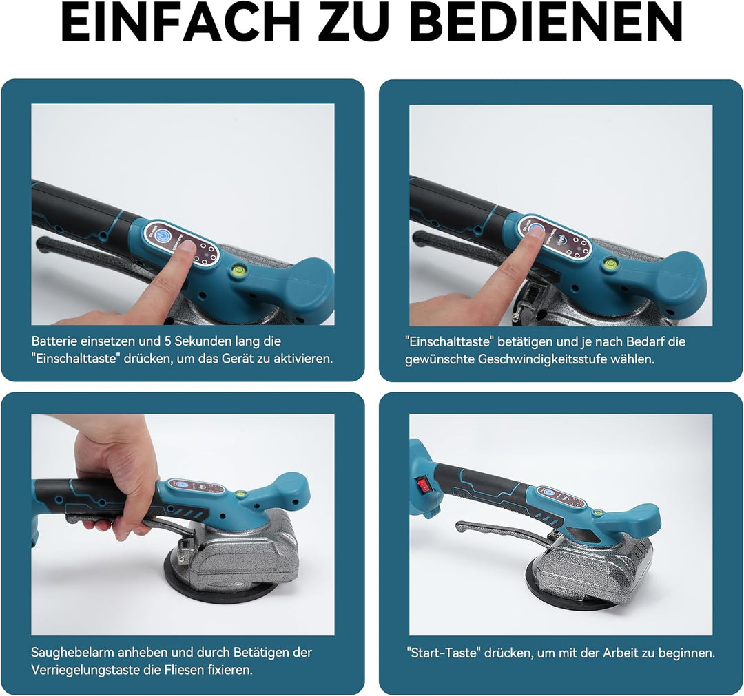 Professioneller Fliesenrüttler für Makita 18V System - 100kg Haftkraft, 13cm Sauger, 5-Stufen-Geschw