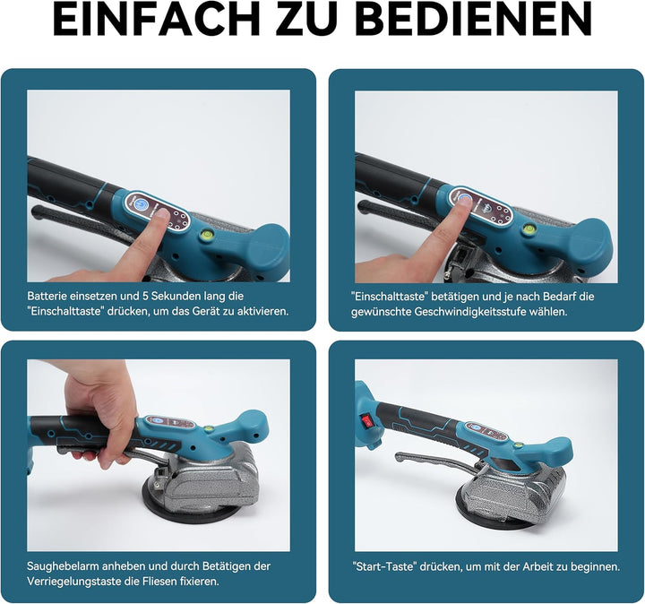 Professioneller Fliesenrüttler für Makita 18V System - 100kg Haftkraft, 13cm Sauger, 5-Stufen-Geschw