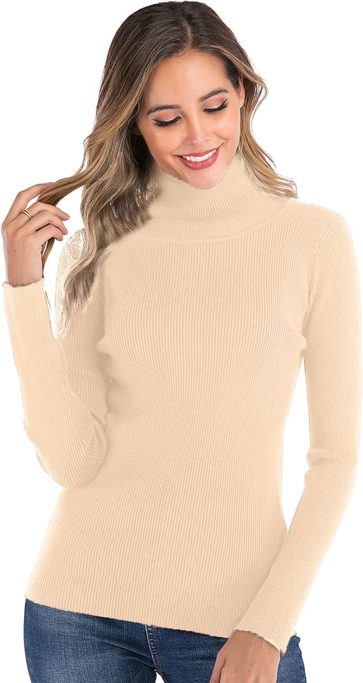 Enjoyoself Damen Rollkragenpullover Langarm Rippen Feinstrick Rolli mit Stehkragen Warm Stretch Swea