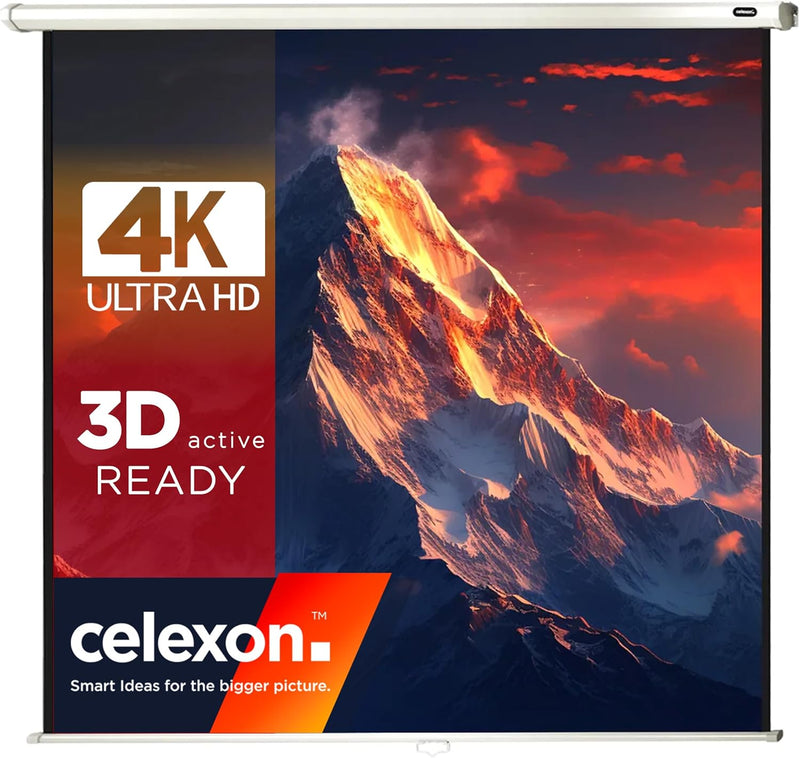 celexon manuell ausziehbare Heimkino- und Business-Beamer-Leinwand 4K und Full-HD Rollo-Leinwand Eco