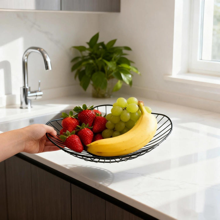 2er Set Obstkörbe Metall, Moderner Metall Obstkorb mit Hohlraum design,Flacher Obstkorb, für Haushal