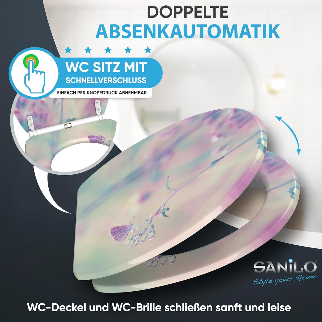 Sanilo WC Sitz mit Absenkautomatik & Schnellverschluss, Toilettendeckel per Knopfdruck abnehmbar, ei