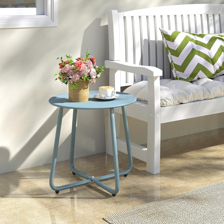 HollyHOME Beistelltisch Outdoor Balkontisch Klein Gartentisch Rund Beistelltisch Metall Wetterfest L