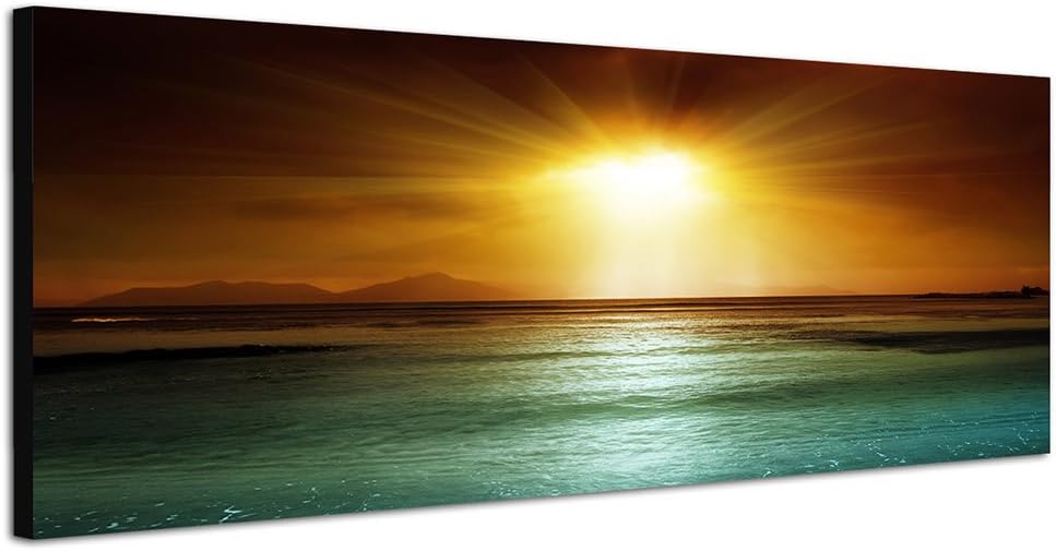 Paul Sinus Art Panoramabild auf Leinwand und Keilrahmen 150x50cm Seychellen Sonnenuntergang Meer