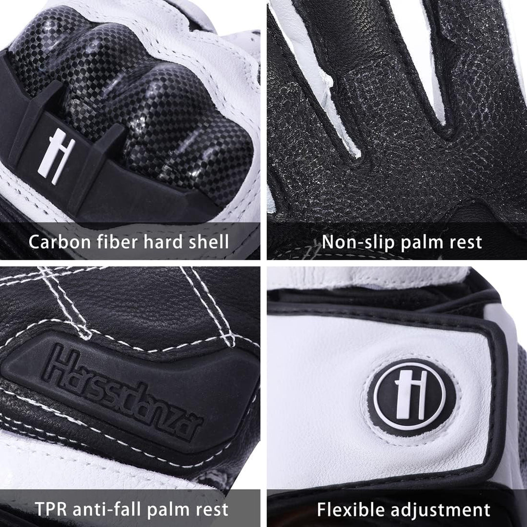 Harssidanzar Motorradhandschuhe aus Leder für Männer und Frauen,Touchscreen Powersports Carbon Fiber