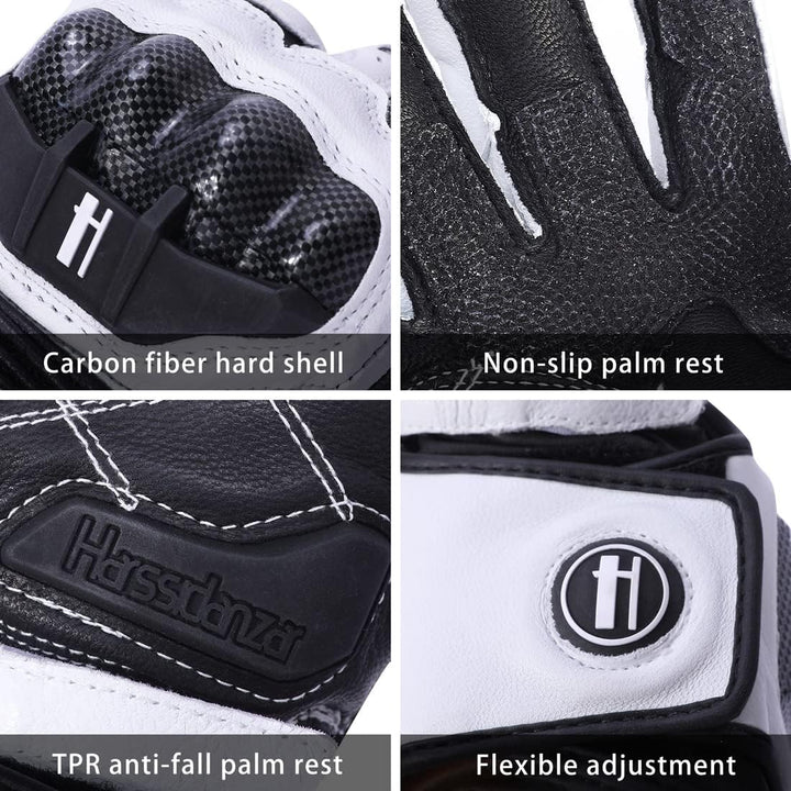 Harssidanzar Motorradhandschuhe aus Leder für Männer und Frauen,Touchscreen Powersports Carbon Fiber