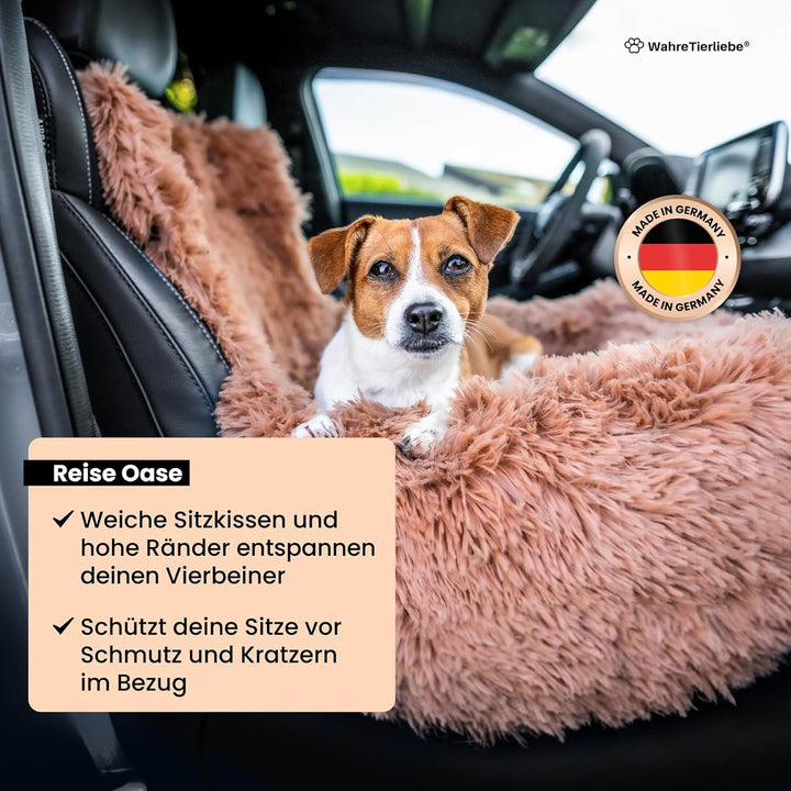 Wahre Tierliebe Hunde Autositz Fluffy inkl. Sicherheitsgurt - waschbarer Hundesitz Auto in schwarz/w