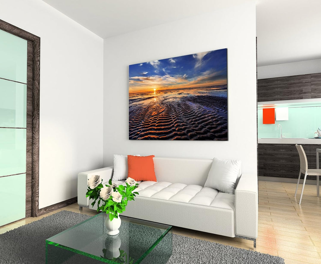 Paul Sinus Art Kunstfoto auf Leinwand 60x40cm Landschaftsfotografie – Ebbe bei Sonnenuntergang auf L