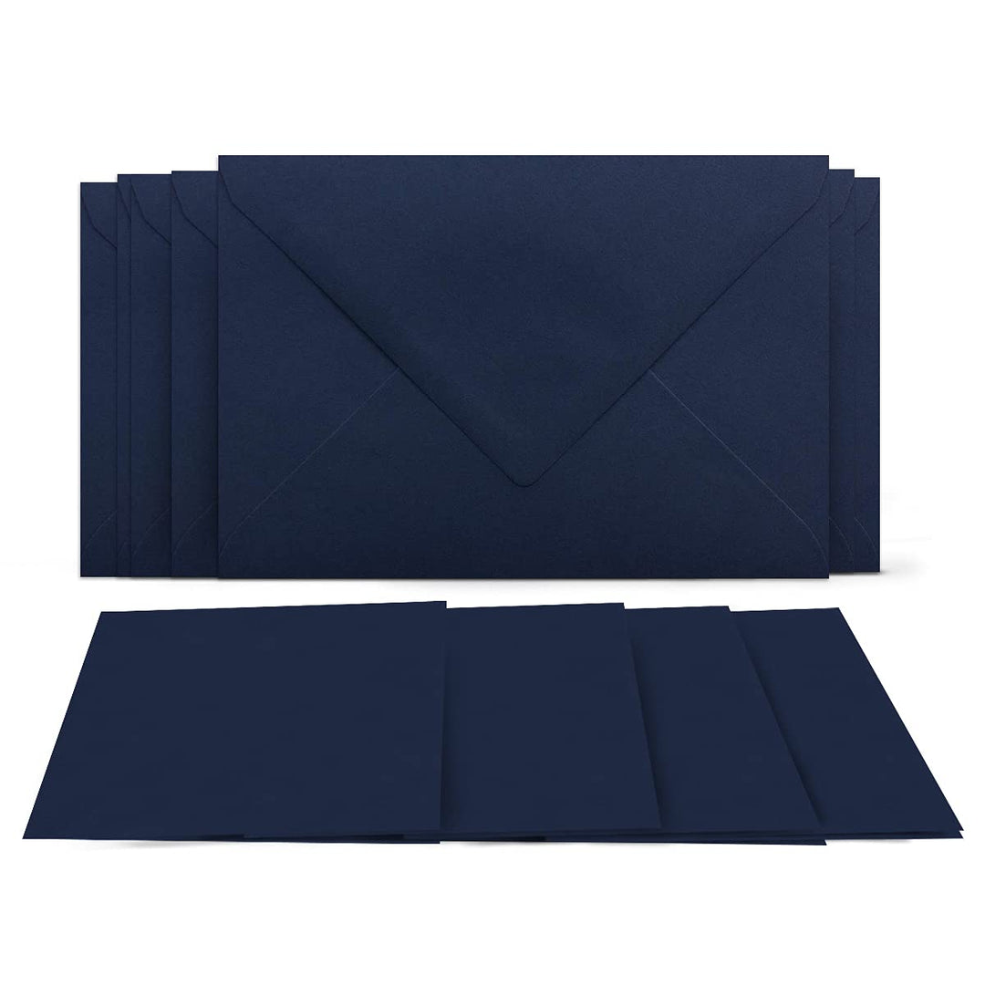 100 Klappkarten mit Umschlägen Set Dunkelblau - DIN A6 Blanko Doppelkarten 14,8 x 21 cm (160 g/m²) -