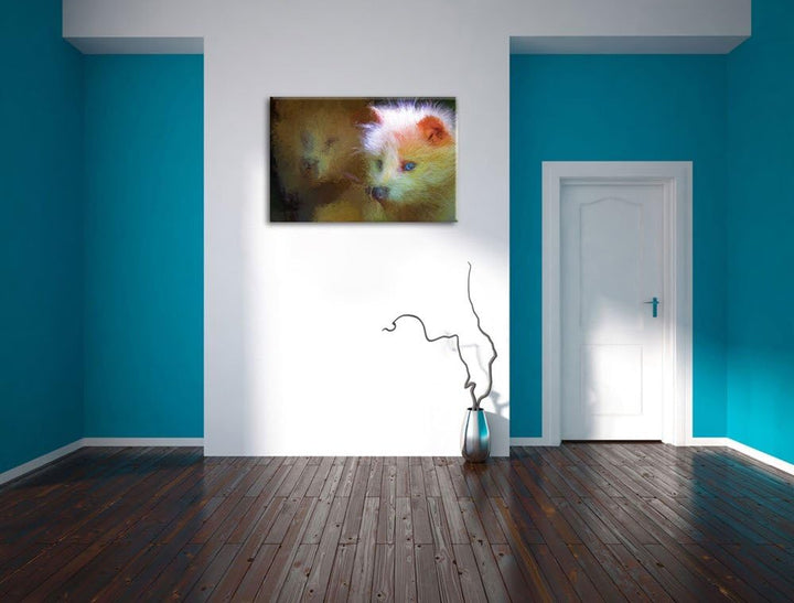Polarfuchs in Höhle Deluxe Format: 100x70 cm auf Leinwand, XXL riesige Bilder fertig gerahmt mit Kei