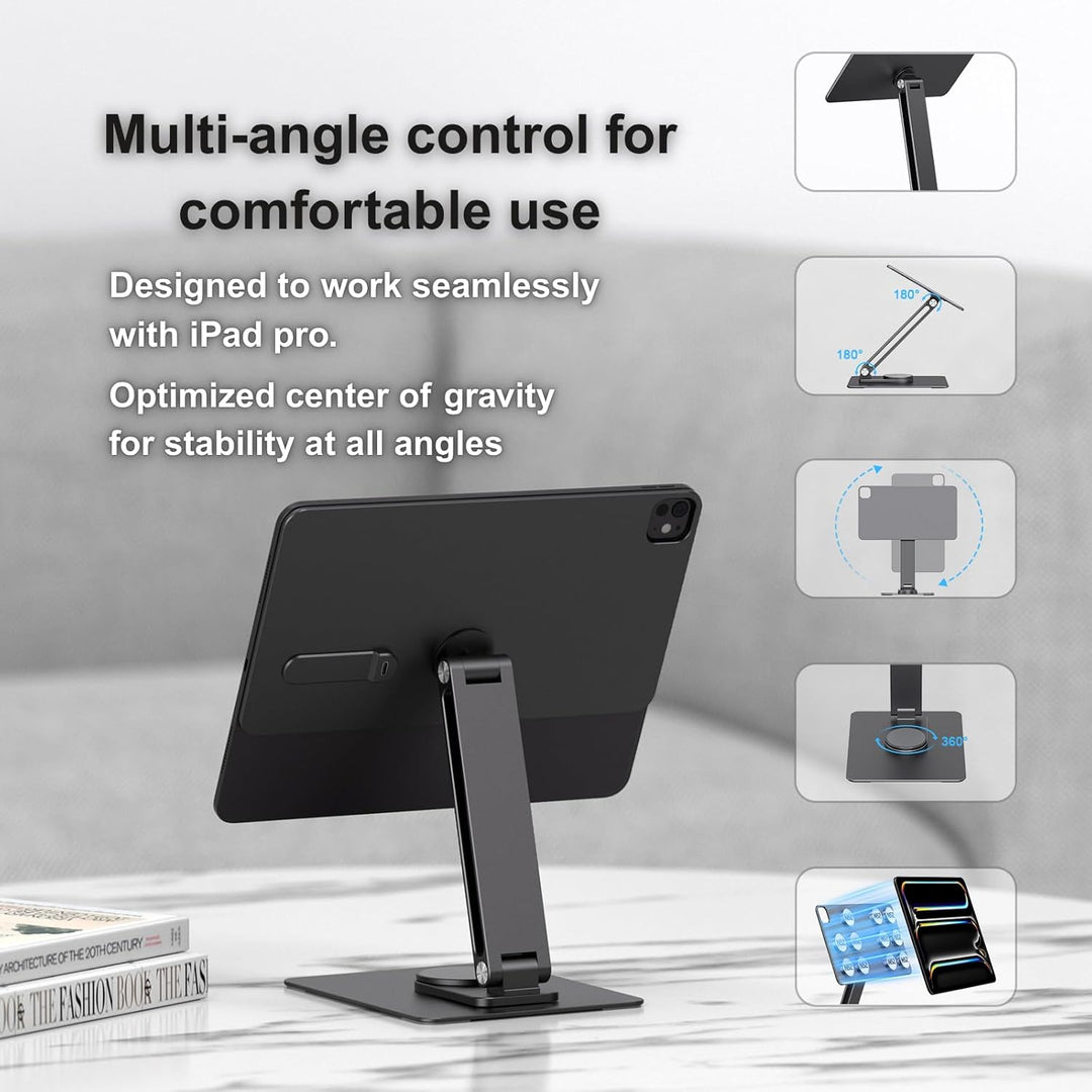 Magnetischer Tablet-Ständer mit kabelloser Ladefunktion, 18 W, 360° drehbarer Aluminiumhalter für iP