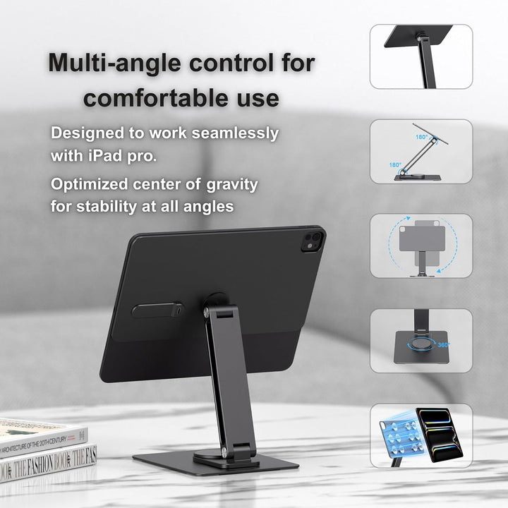 Magnetischer Tablet-Ständer mit kabelloser Ladefunktion, 18 W, 360° drehbarer Aluminiumhalter für iP
