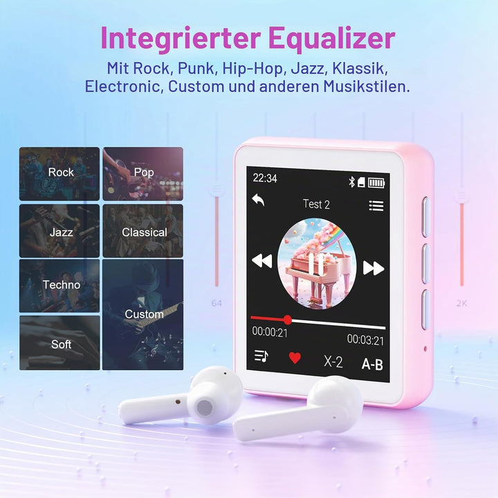 128GB MP3-Player mit Bluetooth, Oilsky 1,8 Zoll Mini Touchscreen MP3, eingebauter Lautsprecher und F