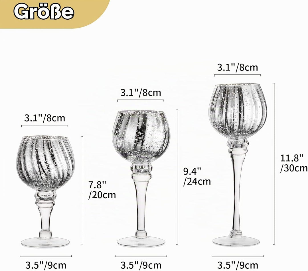 Nuptio Teelichthalter Glas 3 Stück Grosse Quecksilber Teelichter Kerzenständer Grosse Silberne Kerze