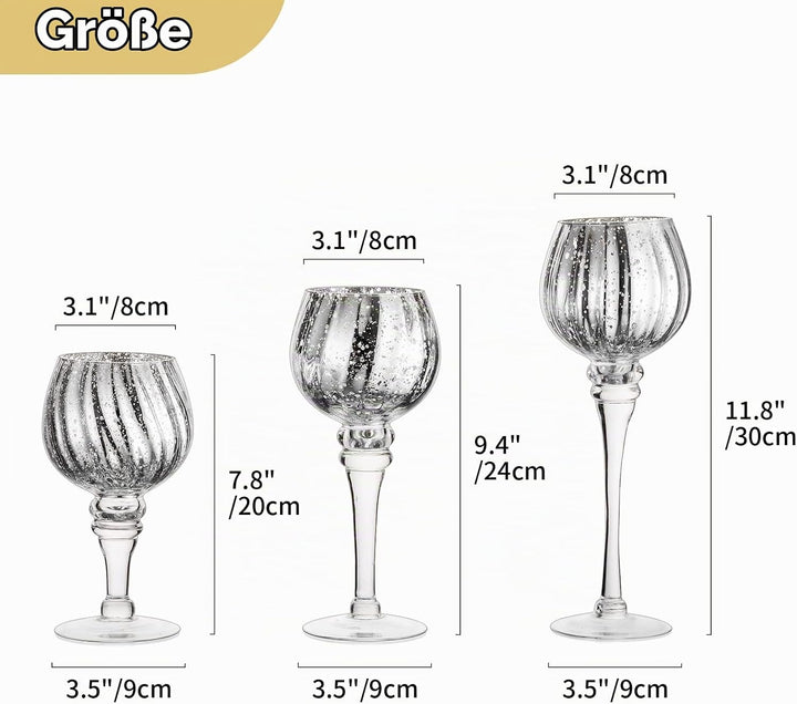 Nuptio Teelichthalter Glas 3 Stück Grosse Quecksilber Teelichter Kerzenständer Grosse Silberne Kerze