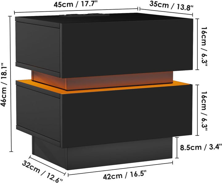 PIPIPOXER Nachttisch mit Steckdose LED-Beleuchtung, Beistelltisch, einstellbare 16 Farben, Sofatisch