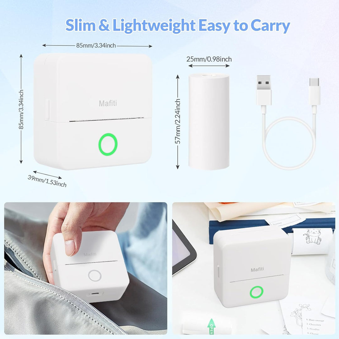 Mini Drucker tragbarer Mini Printer, Mini Fotodrucker Wireless Taschendrucker Thermodrucker Smartpho