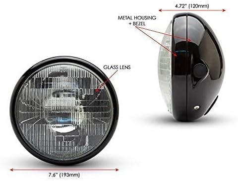 Motorrad 7.7" Scheinwerfer Glanz Schwarz 12V 55W für Cafe Racer & Scrambler - Schale