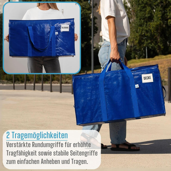 VENO 4 Stück extragrosse Umzugstaschen,Aufbewahrungstasche mit Reissverschlüssen und Tragegriffen, r