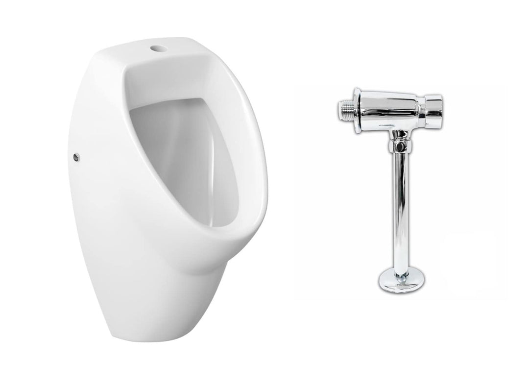 VBChome Set Urinal + Spülventil Zulauf von Oben Weiss Modern Hochwertig Keramik Pinkelbecken Pissoir