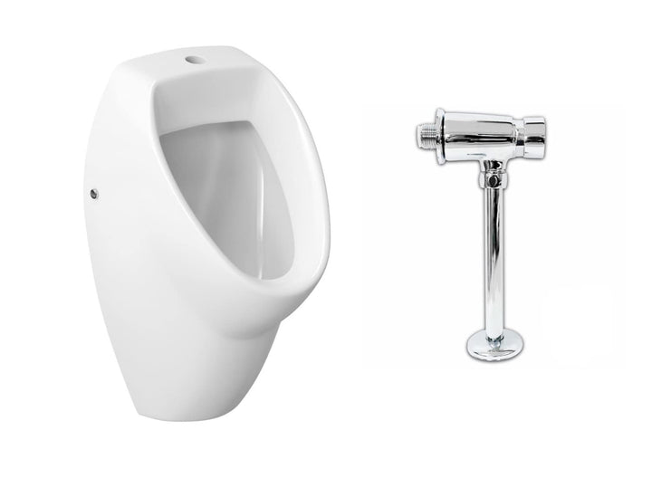VBChome Set Urinal + Spülventil Zulauf von Oben Weiss Modern Hochwertig Keramik Pinkelbecken Pissoir