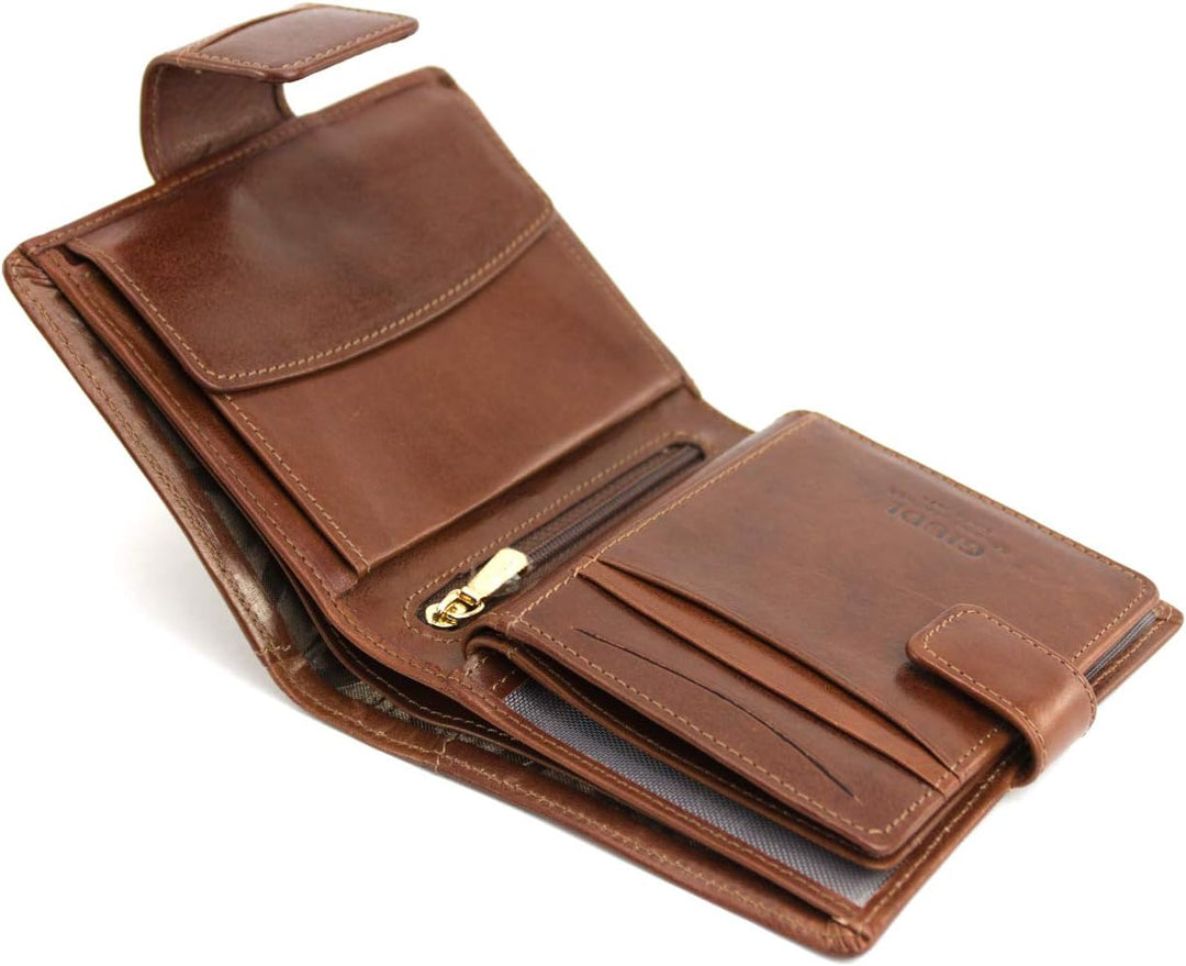 Giudi Geldbörse Damen Leder Mittel-Gross Echtleder Portemonnaie (Braun), Braun