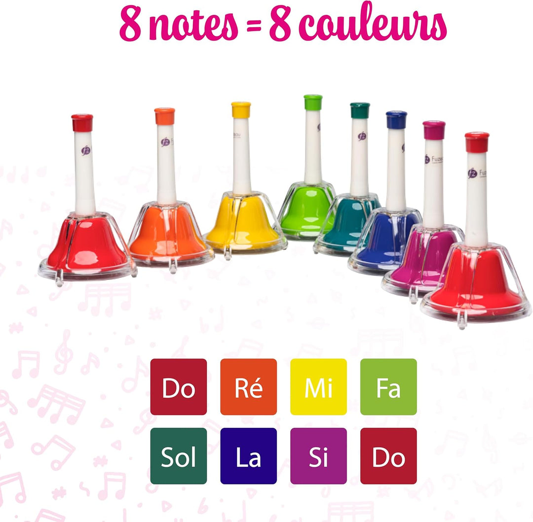FUZEAU - 70608 - Set mit 8 Glocken - 2 in 1 - zum Schlagen - 1 Farbe = 1 Note - Original - bunt - ab