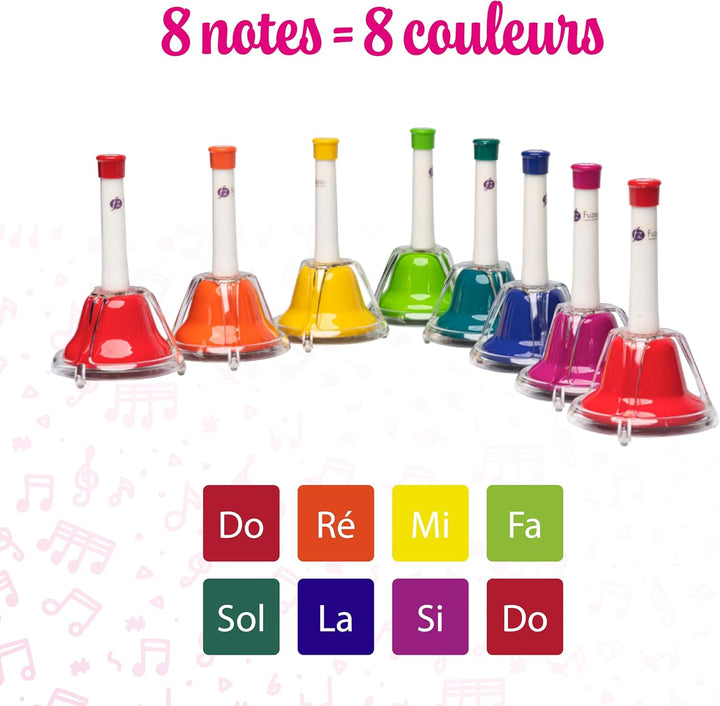 FUZEAU - 70608 - Set mit 8 Glocken - 2 in 1 - zum Schlagen - 1 Farbe = 1 Note - Original - bunt - ab