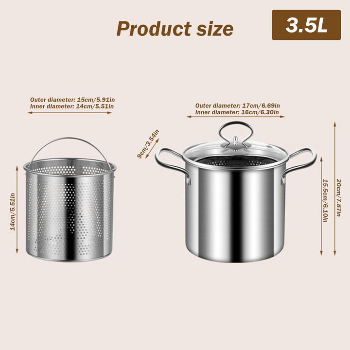 Fritteusentopf mit Korb, 3,5 l Frittiertopf aus Edelstahl, kleine Fritteuse mit Verbrühungsschutzgri