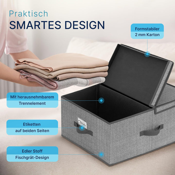TOPP4u grosse Aufbewahrungs-Box mit Deckel 2x - extra grosse Faltbox für Kleiderschrank &amp; Regal - 40