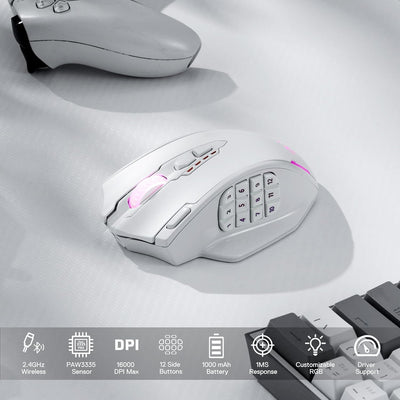 Redragon M913 kabellose Gaming-Maus, 16.000 DPI kabelgebundene/kabellose RGB-Gamer-Maus mit 16 progr