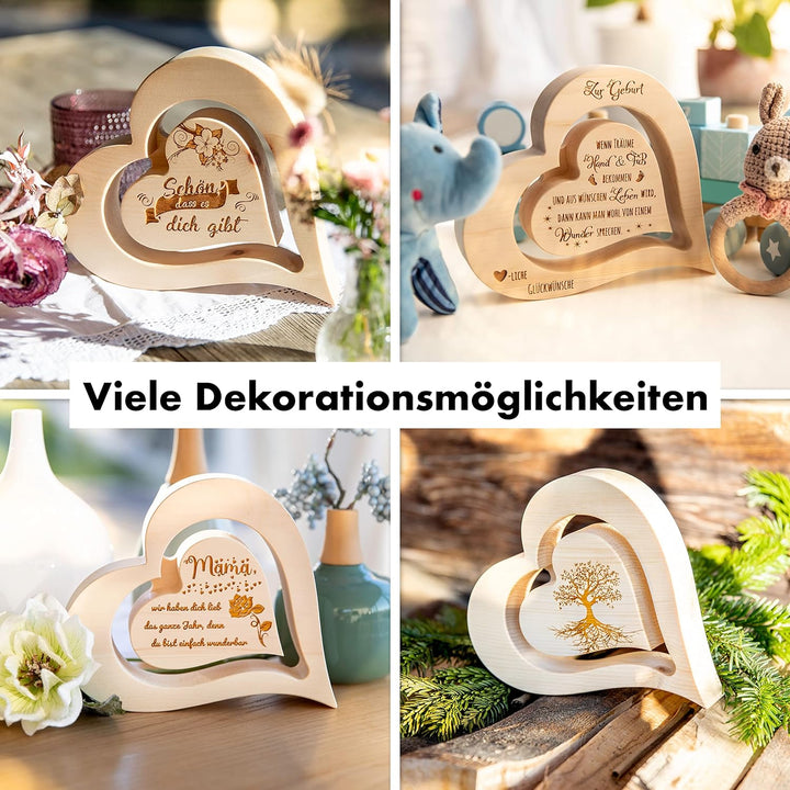 sagl.tirol Herz aus Zirbenholz mit schwebendem innen Herz und Rosen Gravur [100% Naturprodukt] Vater