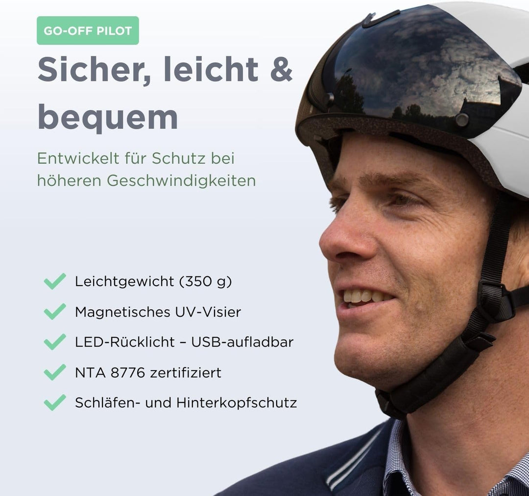 GOOFF Pilot S-Pedelec Helm - Schutz für schnelle E-Bike Fahrten – Fahrradhelm mit Visier und Licht –