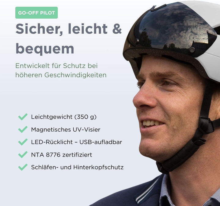 GOOFF Pilot S-Pedelec Helm - Schutz für schnelle E-Bike Fahrten – Fahrradhelm mit Visier und Licht –