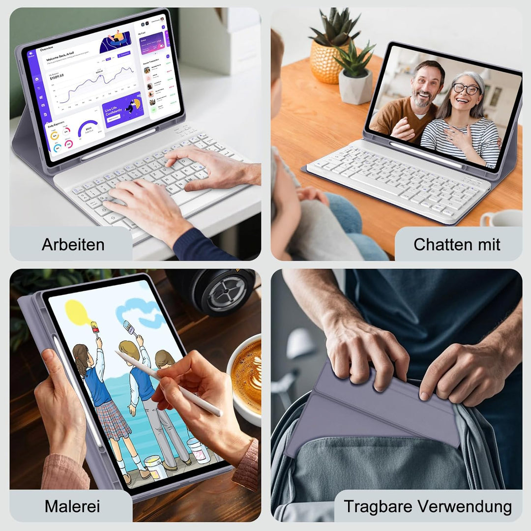 Tastatur für Samsung Galaxy Tab S10 Lite AI Tablet 10.9" 2025/S10 FE, Hülle mit Tastatur für Samsung