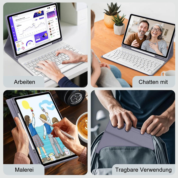 Tastatur für Samsung Galaxy Tab S10 Lite AI Tablet 10.9" 2025/S10 FE, Hülle mit Tastatur für Samsung
