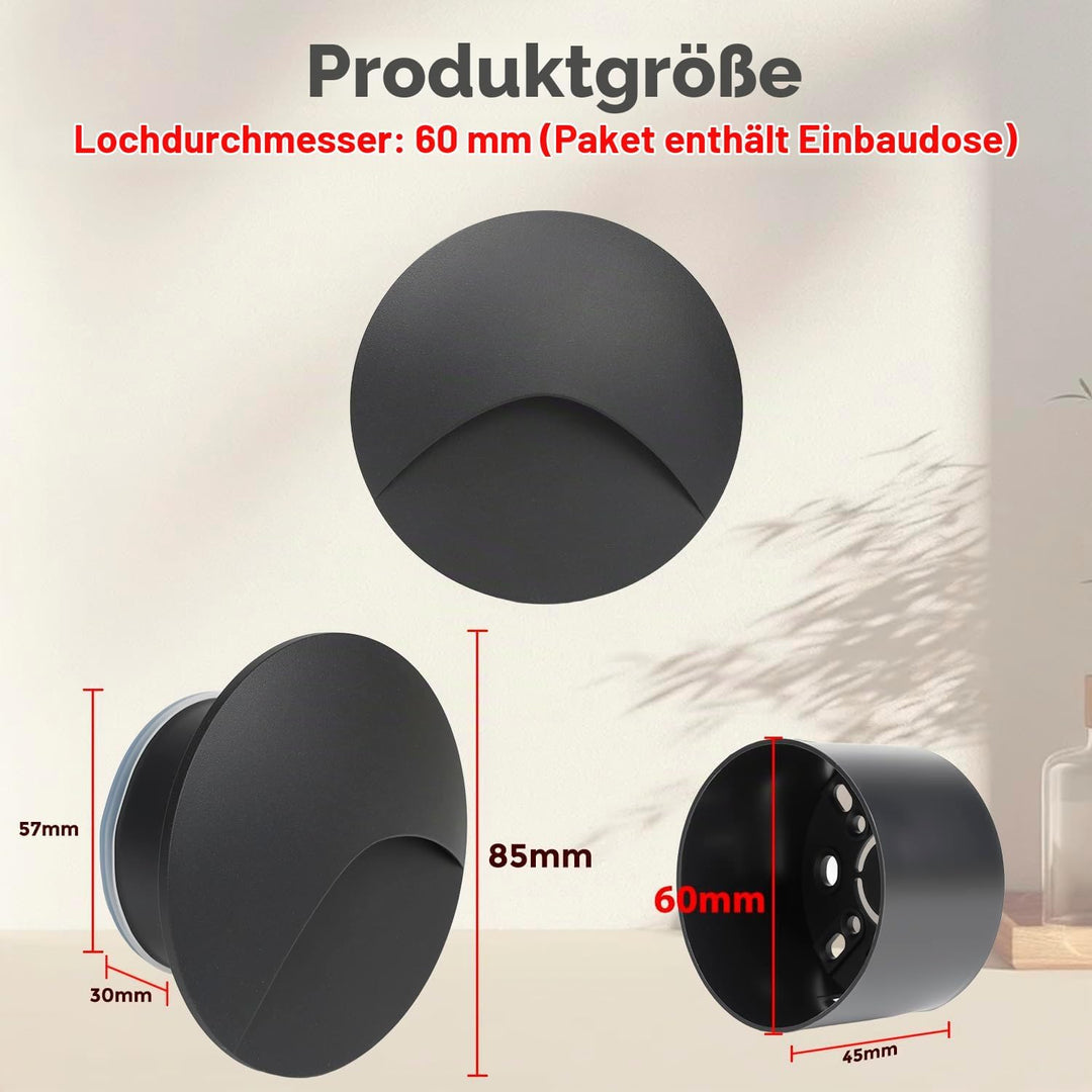 Arotelicht 4er LED Wandleuchte Warmweiss 3000K Aluminium Treppenlicht 230V Rund Einbaustrahler 3W Tr