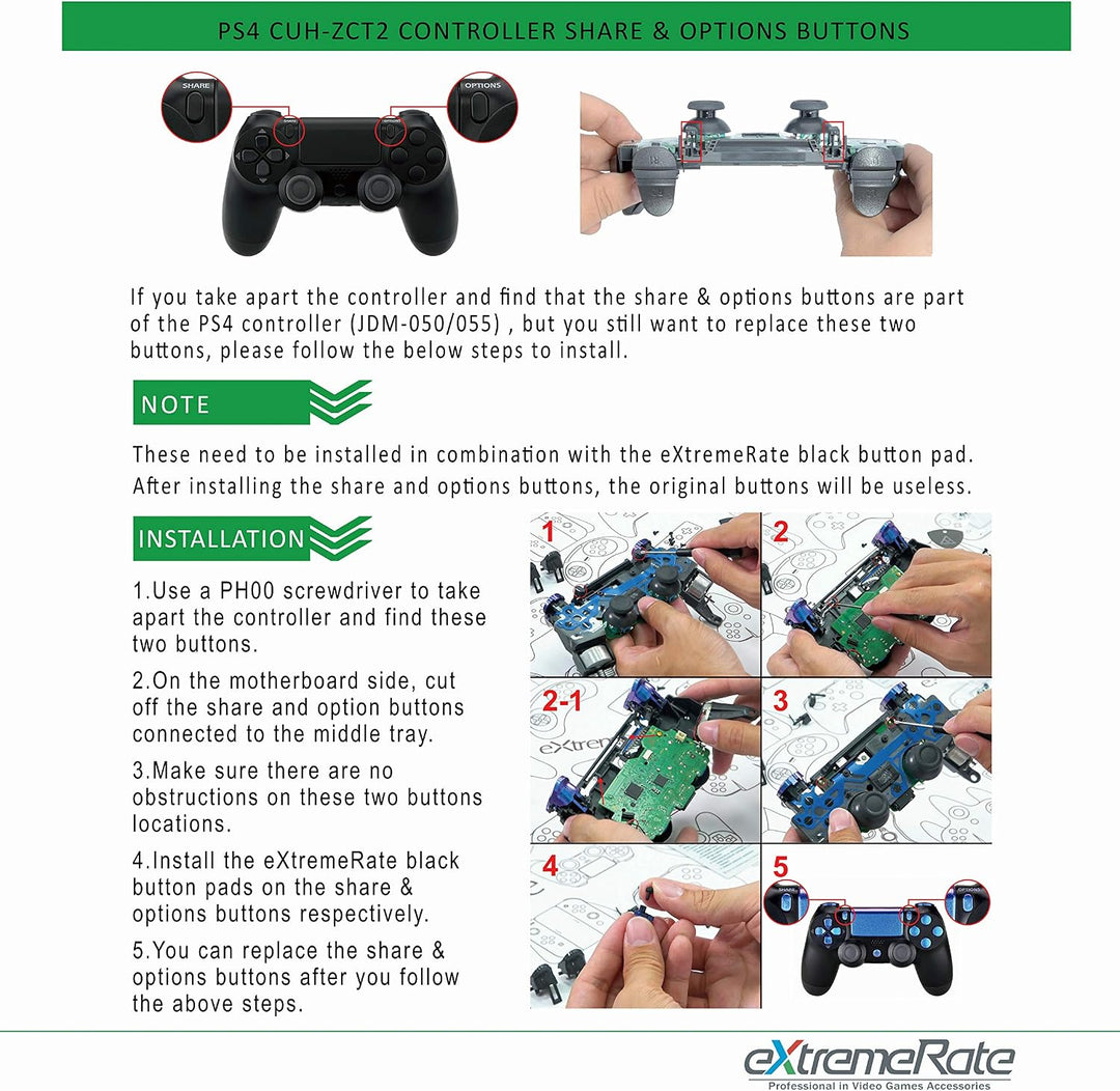 eXtremeRate LED Tasten Kit für ps4, 10 Modi 7 Farben DTF 2.0 Knöpfe D-Pad Trigger Thumbsticks Button