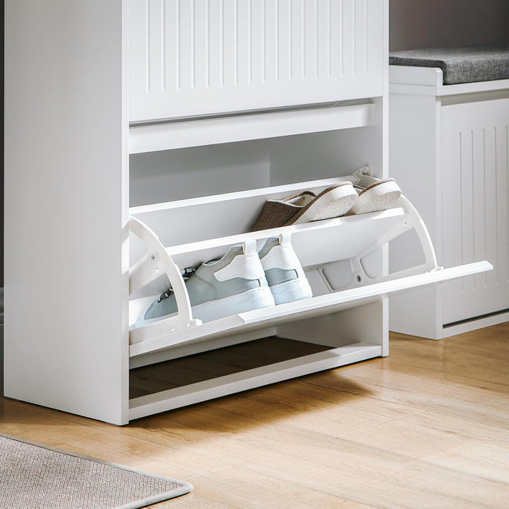 SoBuy Schuhkipper mit 2 Klappen Schuhablage Schuhschrank schmal Schuhregal mit 4 Ablageflächen Schuh