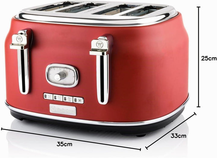 Westinghouse Retro Toaster 4 Scheiben, Abnehmbarer Brötchenaufsatz, 6 Bräunungsstufen, Brotzentrieru