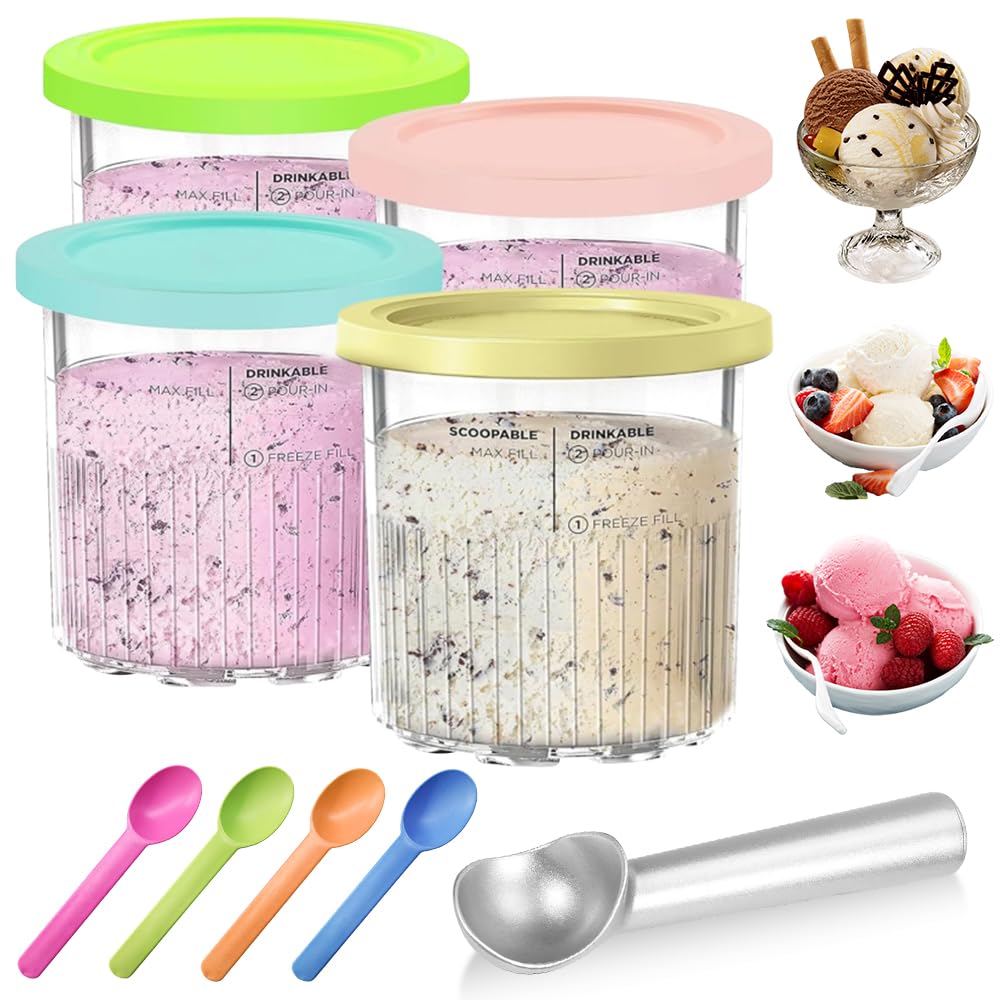 4 Stück Ersatz für Ninja Creami Deluxe Behälter Pints und Deckel,680ML Eismaschine Creamy Passend fü