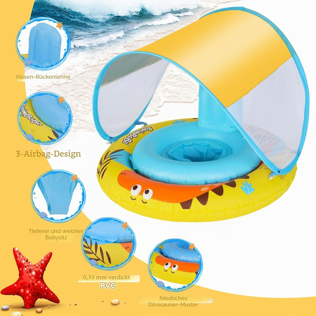 Coikes Baby Schwimmring mit Sonnenschirm, Schwimmsitz für Babys, mit Pumpe für Babys, zum Schwimmen,