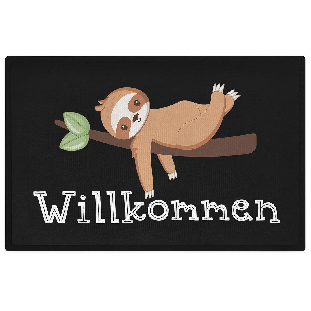 Trendation - Willkommen Faultier Fussmatte Schmutzfangmatte Geschenk Lustige Grafik 60x40 cm