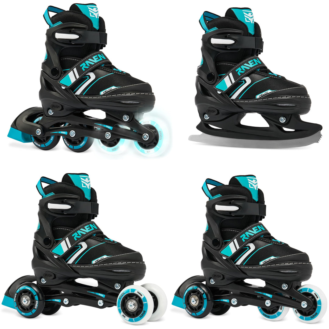RAVEN Verstellbare 4in1 Inlineskates-Schlittschuhe-Rollschuhe-Triskates Helixi 30-33 (18cm-20cm) Hel