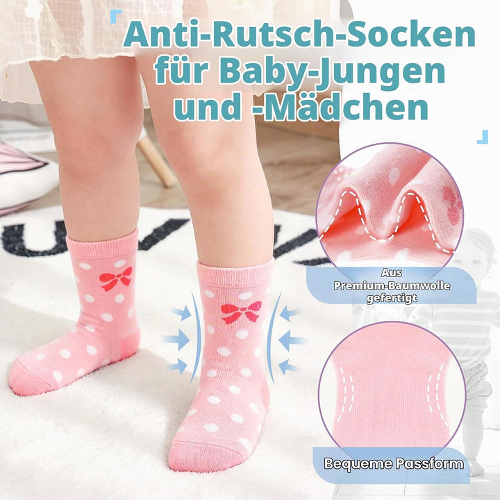 ANTSANG 12 Paare Stoppersocken Kinder Baby Mädchen Socken Anti Rutsch / Rutschfeste Socken Baumwolle