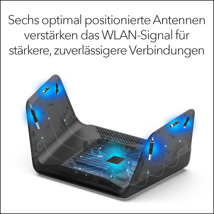 NETGEAR RAXE300 WiFi 6E WLAN Router AXE7800 | Tri-Band bis zu 7,8 GBit/s | Neuestes 6 GHz Funkband |