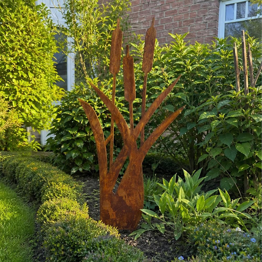 Gartenstecker Rost Schilfgräser, Gartenstecker Metall, Gartendeko Rost für Draussen, Edelrost Garten