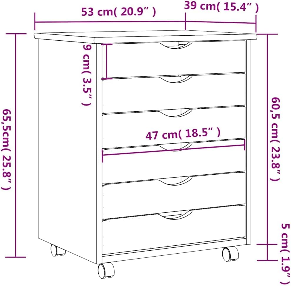 vidaXL Rollschrank, Rollcontainer mit 6 Schubladen, Kommode Schubladenschrank mit Rollen, Büroschran