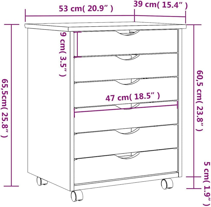 vidaXL Rollschrank, Rollcontainer mit 6 Schubladen, Kommode Schubladenschrank mit Rollen, Büroschran